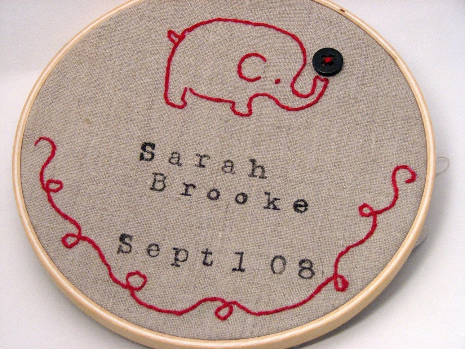 Personalized Birth Date Hoop. New Baby. Elephant.