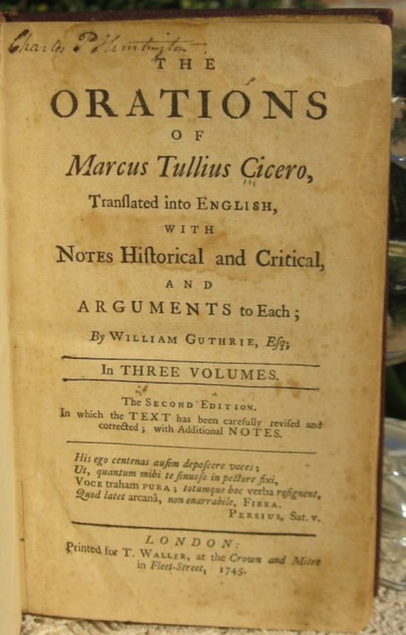 Antique  Book , 1745 The Orations of Marcus Tullius Cicero - Volume 1 Rebound