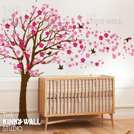 Enormous Cherry Blossom Tree with Birds EXTRA LARGE - vinyl wall sticker decal - KK126 - Children Baby Kid nursery Boy Girl