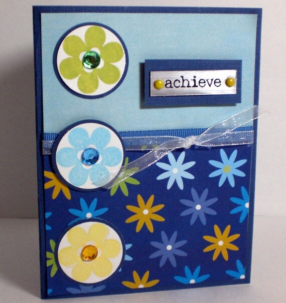 Blue Green Yellow Flower Achieve Bank Card