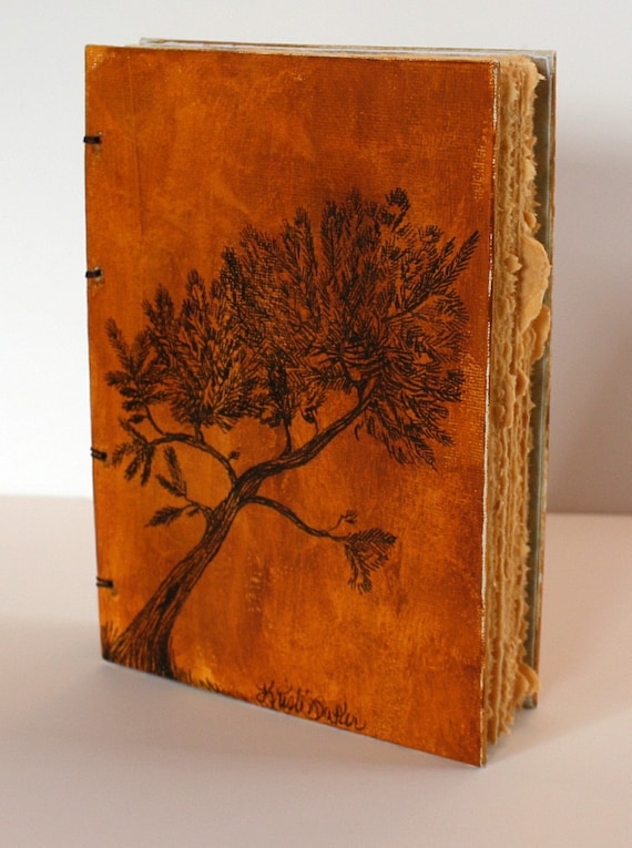 Coptic Bound Journal with Original painting of a Shore Pine Tree