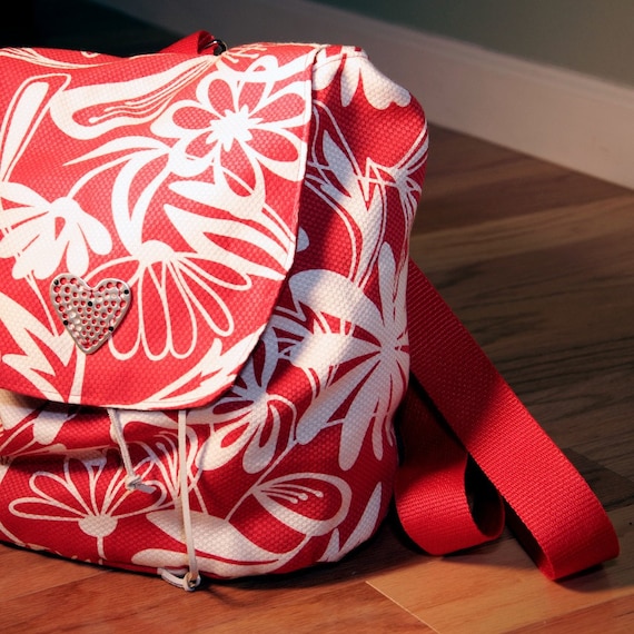 Red and White Floral Anna Backpack