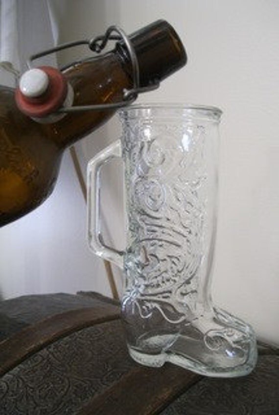 Southern Bride, Groom Unique 8 inch Vintage Glass Cowboy - Cowgirl Mug