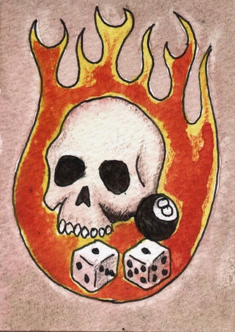 8 ball tattoo. Flame Skull Dice and 8 Ball
