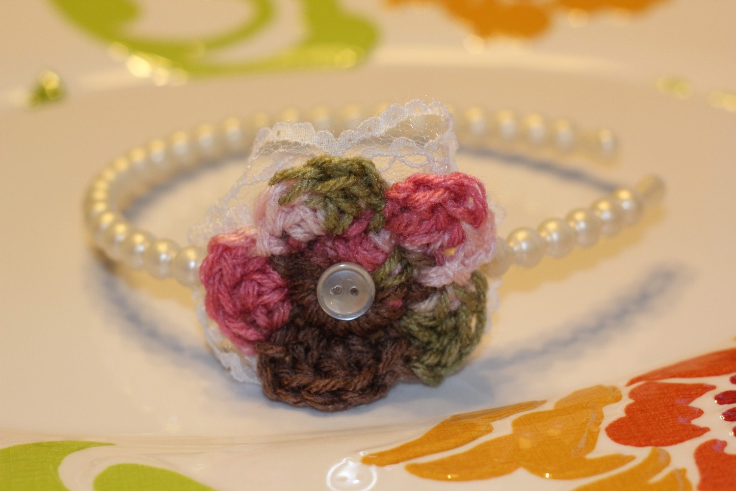 Little Girls Headband (or necklace)  Pink Camo &  Lace