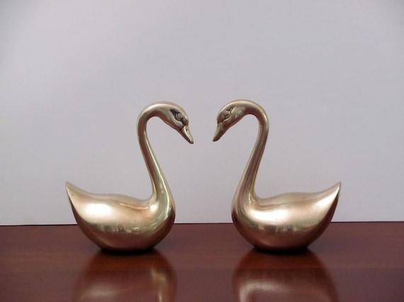 Vintage Brass Swans, pair
