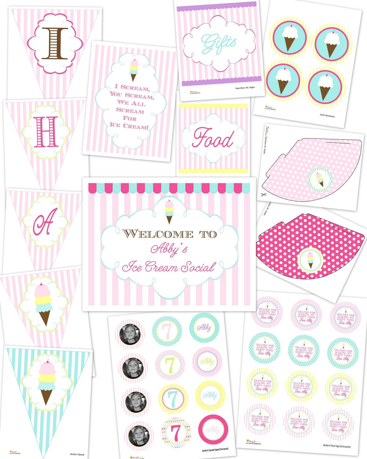 Vintage Ice Cream Shoppe...Printable Personalized Birthday Party Package...DIY....by DimplePrints