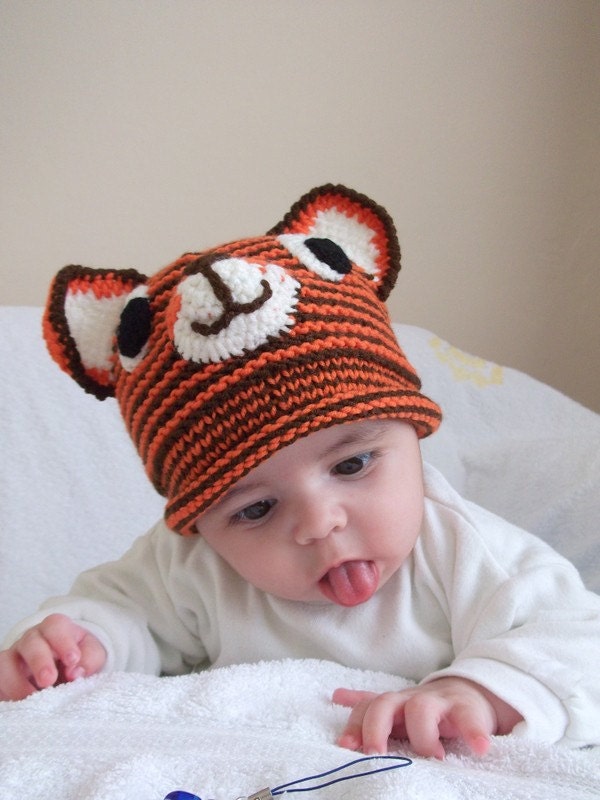 Tiger Hat -Knitting Baby  Hat  - for Baby or Toddler
