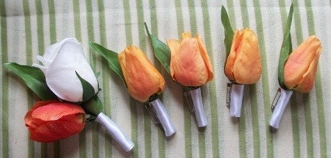 10 Pc. Green, Yellow, Orange, and White Rose and Tulip Bouquet Set