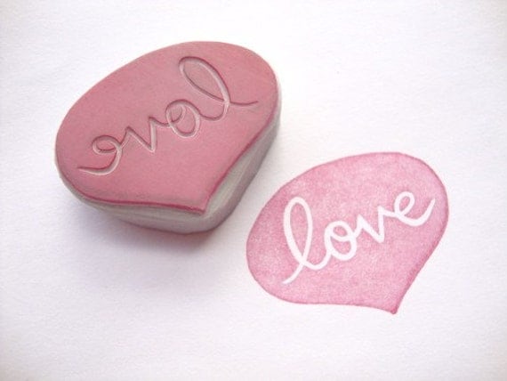Love Speech Bubble Hand Carved Rubber Stamp