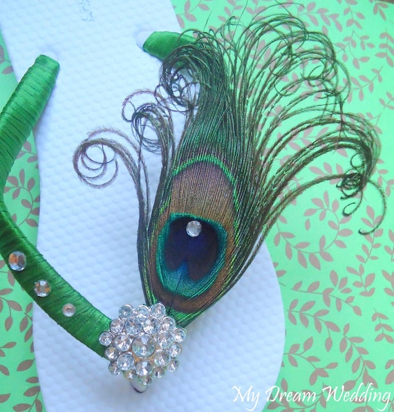 A coordinating peacock theme flips flop to match your wedding colors