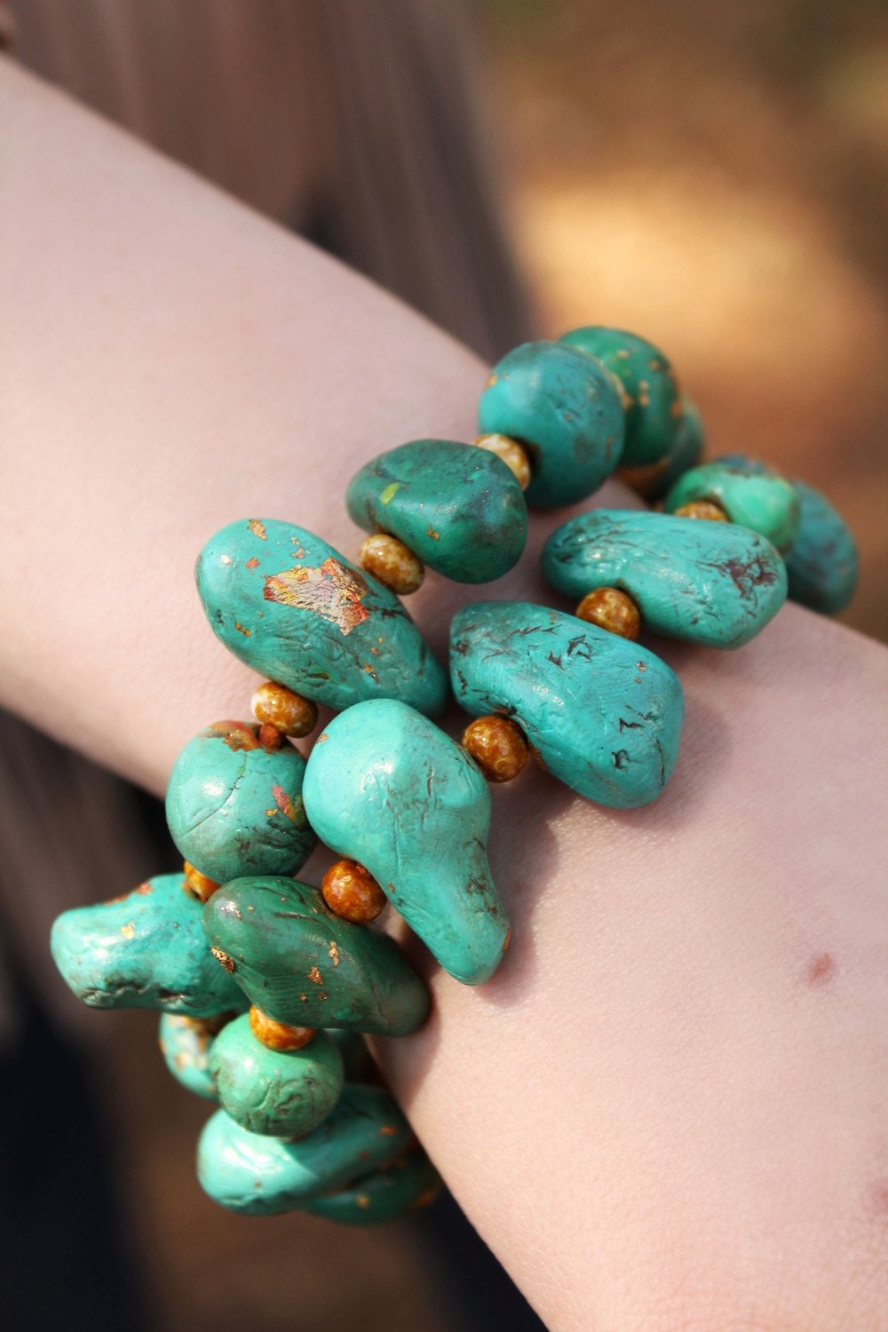 Tickle Me Turquoise Clay Bead Leather Bracelet