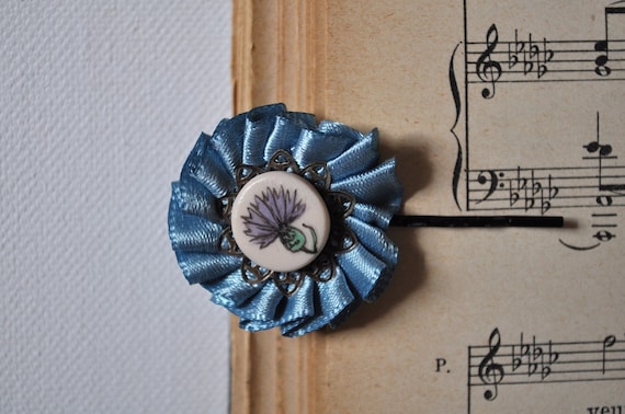 vintage inspired sky blue flower hairpin
