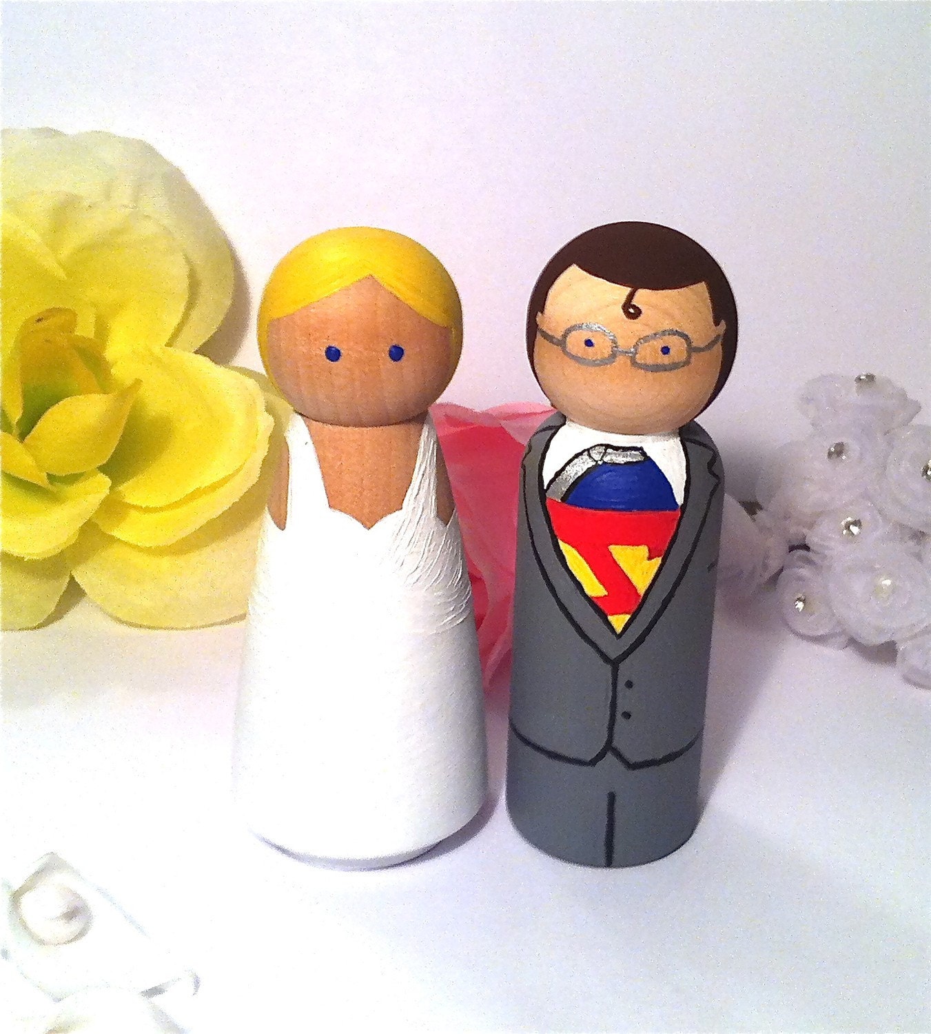 Personalized Superman Clark Kent Wedding Cake Topper Lois Lane Wood Peg 