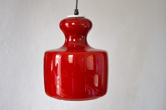 Vintage Retro Mid Century Mod red glass ceiling light lamp