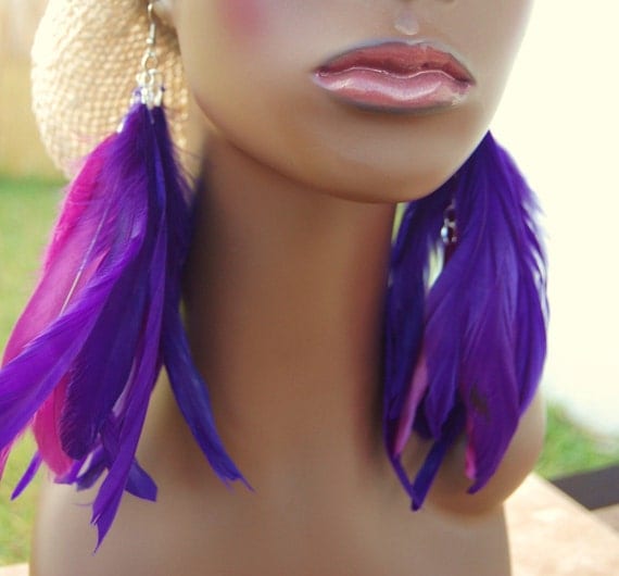 Purple and Violet Feather Earrings