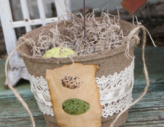 Spring/Summer birds nest peat pot, shabby chic, french market, cottage, rustic