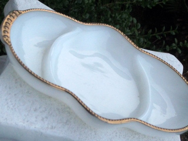 Vintage Anchor Hocking Fire King Ware Divided Milk Glass Dish