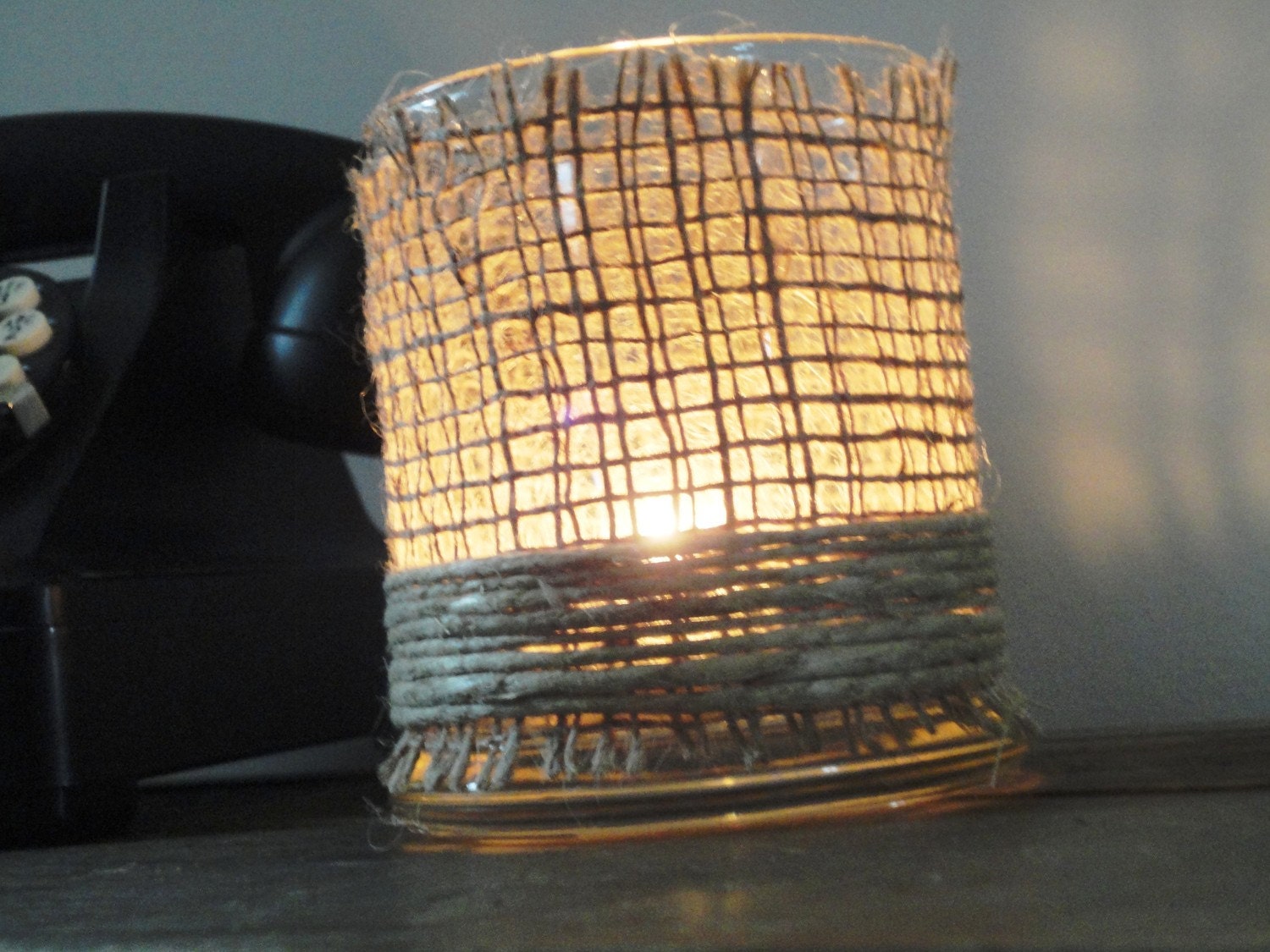 Hemp and Burlap Wrapped Candle Holder: Rustic Chic Warmth & Charm