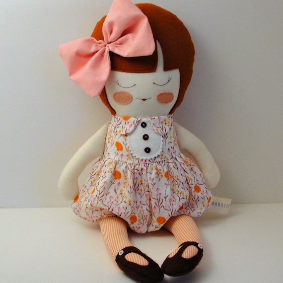 Edith - handmade cloth doll with linen bow