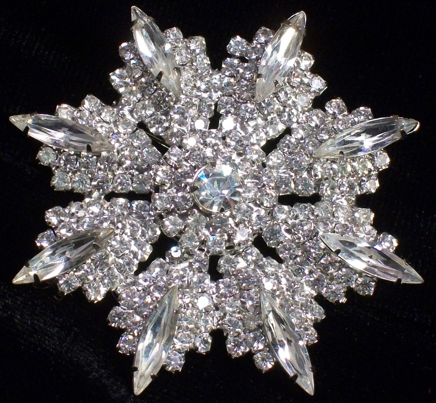 Vintage Weiss Starburst Diamante Brooch Navette Rhinestones Large Brilliant Sparkle Bridal Wedding Mother's Day Formal