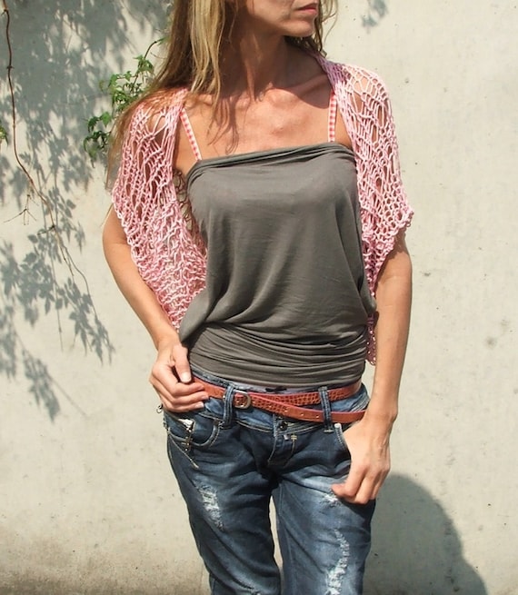Soft  pink Loose weave cotton shrug Ltd Edition in this shade