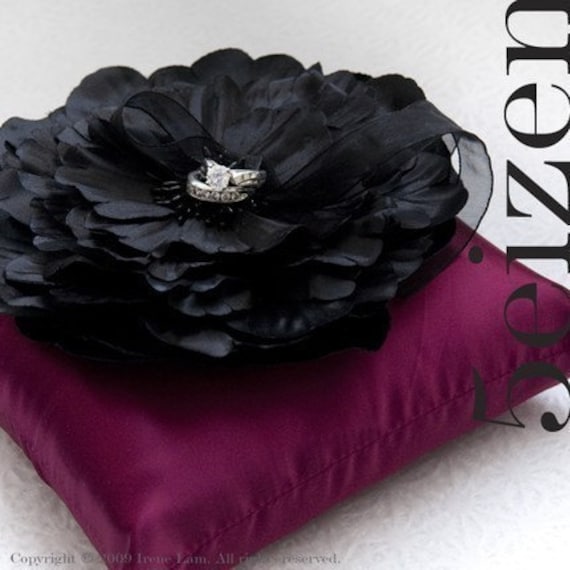 Elle Series - Black Bloom and Deep Fuchsia Ring Pillow