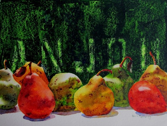 Anjou Pears Still Life Watercolor: Fine Art Reproduction 16x20