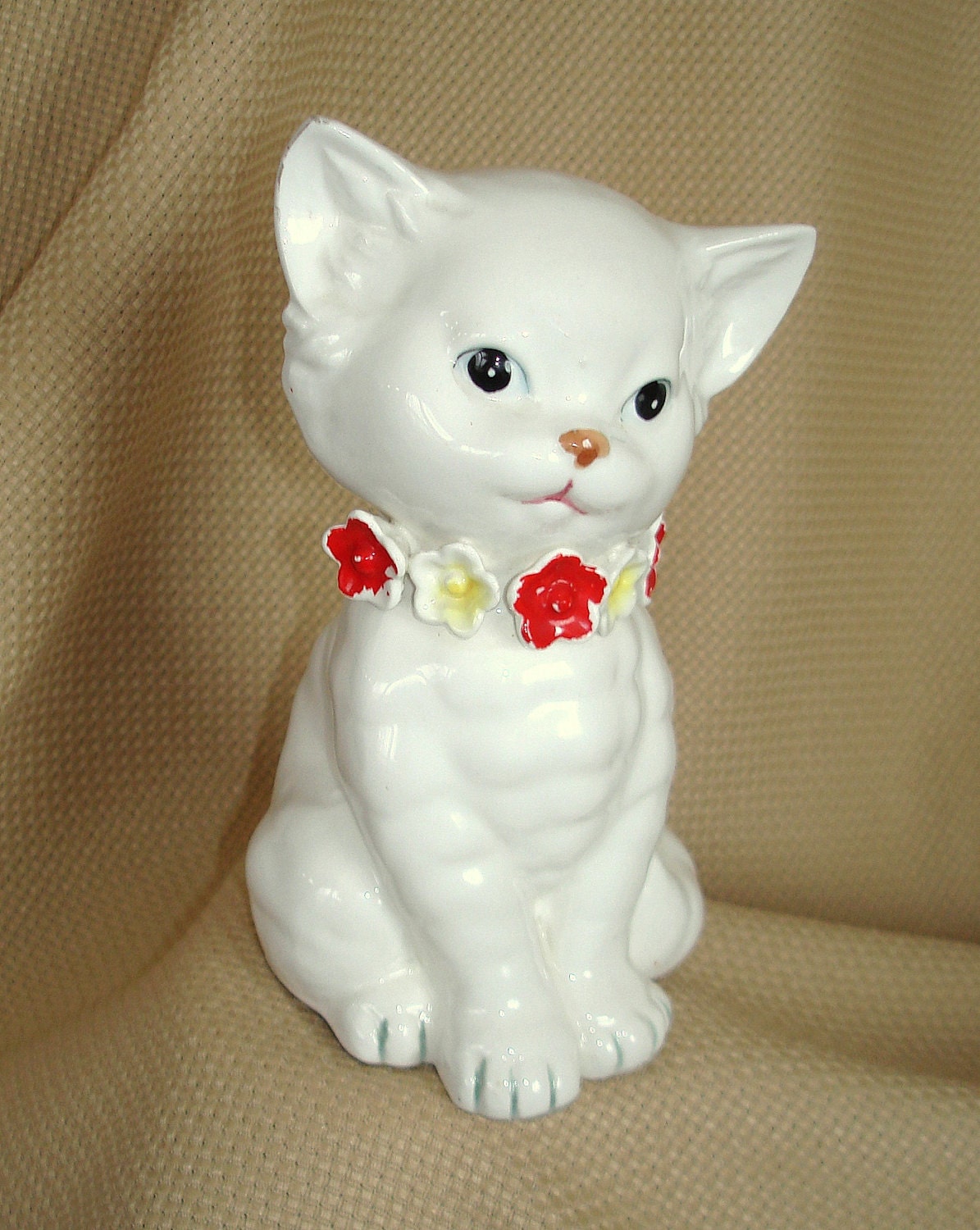 Vintage Cat Figurine, Ceramic, White, Nippon Yoko Boeki Company