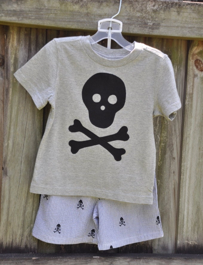 Pirate Boys Seersucker Shorts Shirt Summer Boutique Custom Maddie Kate