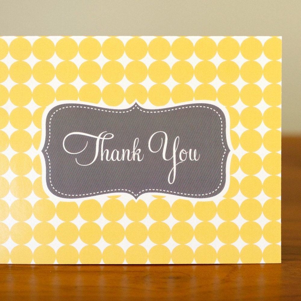 Singles - 1 Bright Yellow and Gray Sweet Thank You Card - Tabitha