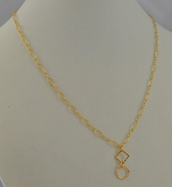 Gold Link Necklace. delicate hammered gold link