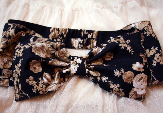Black and vintage rose bow bandeau- Made to order