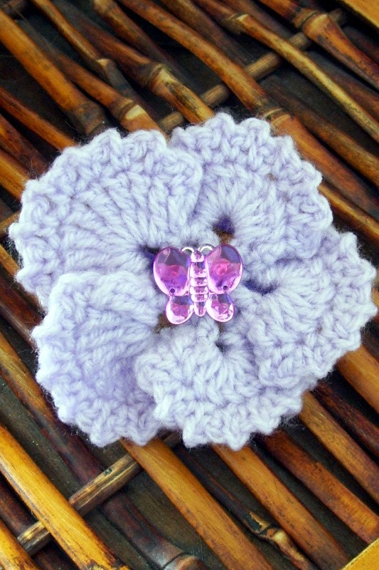 Lilac Butterfly Flower Ponytail Holder