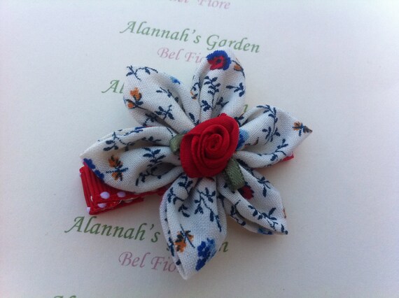 Fabric Flower Hair clip with Cream Floral Fabric