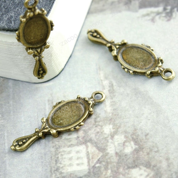 20pcs Antique Brass Oriental Mirror Charms Pendants 27x10mm TS5604