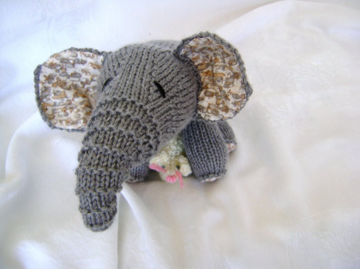 Hand Knit Peter the Pachyderm - Needs a Good Home - Soft and Cuddly