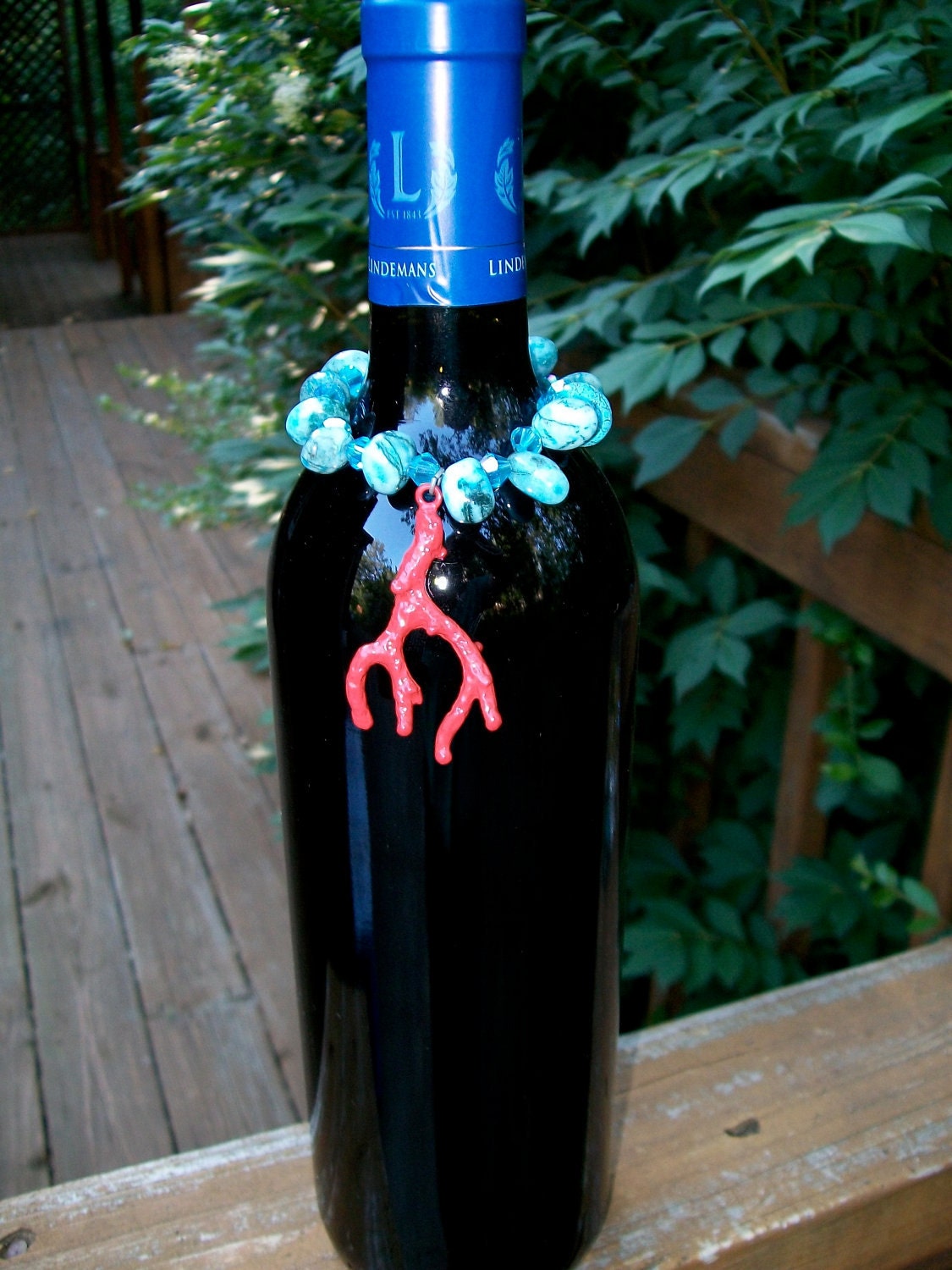 Red ocean coral wine id / bottle necklace / bottle charm - Unique handmade pieces for the wine lover in your life....