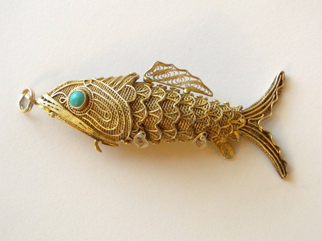 Vintage sterling filigree Chinese Koi fish by SeasideStudio
