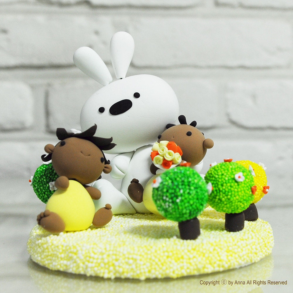 Cute twin birthday cake topper with Bunny