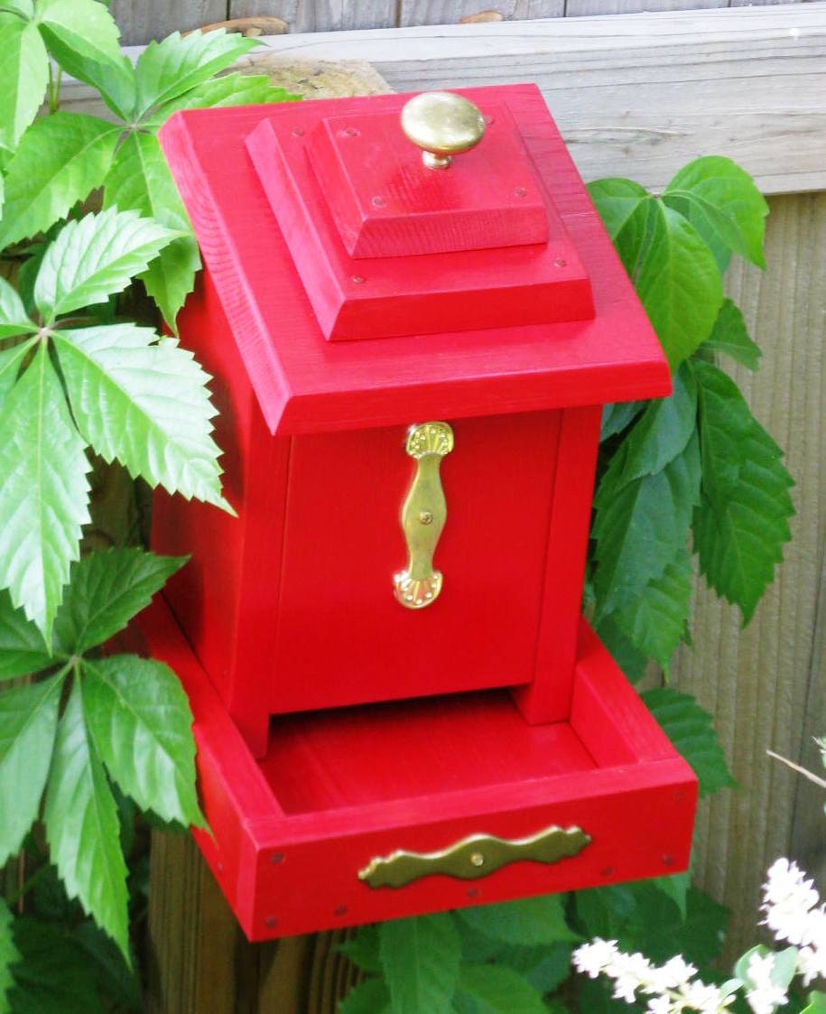 The Redbird Hopper Bird Feeder - Removeable Lid - Hopper Feeder, Eco Friendly, Upcycled Materials, Vintage Hardware