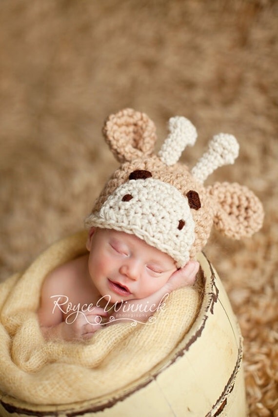 Little Giraffe Hat Crochet Photography Prop Ready Item