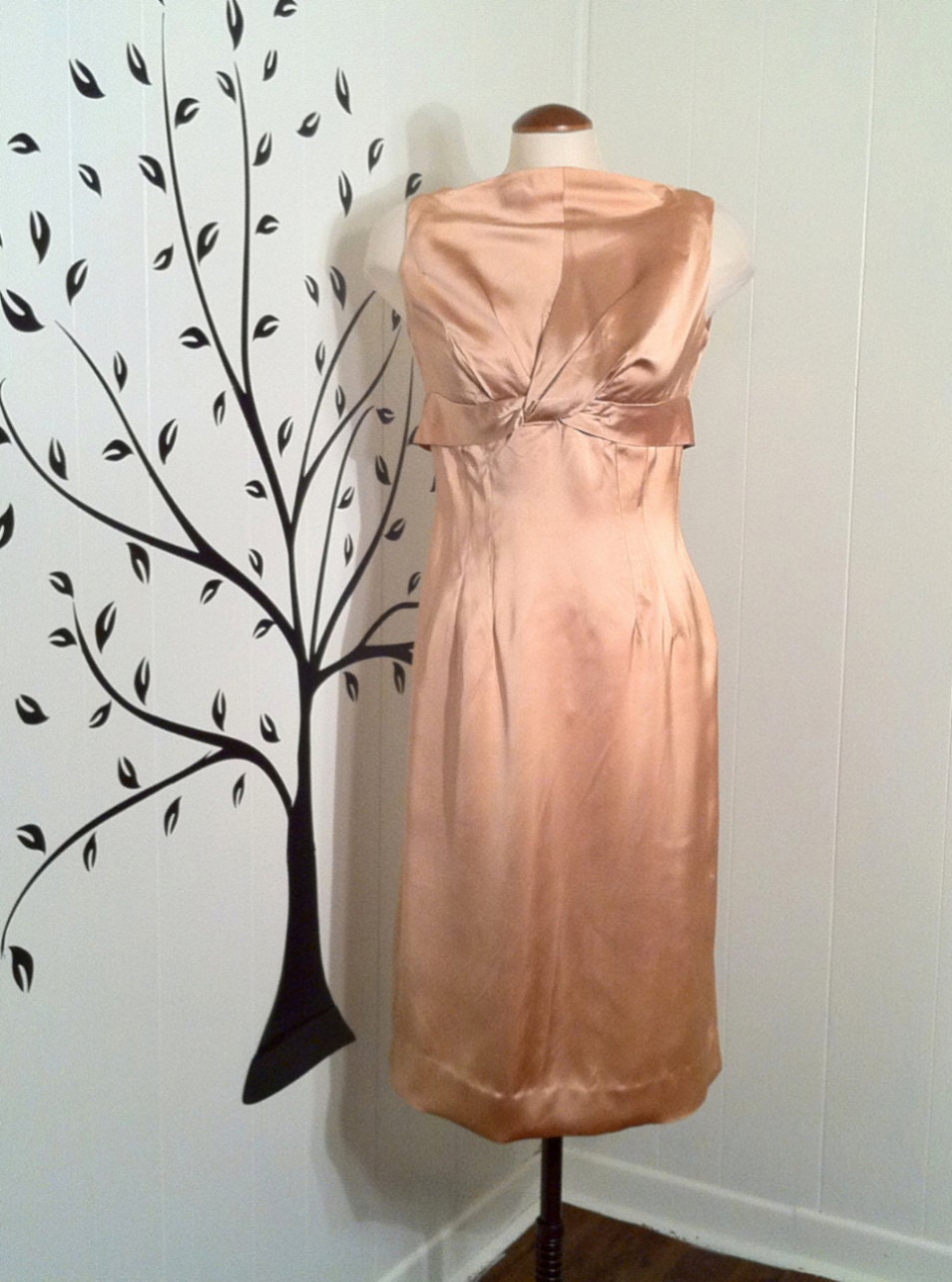 Vintage 1950s Apricot Satin Wiggle Dress