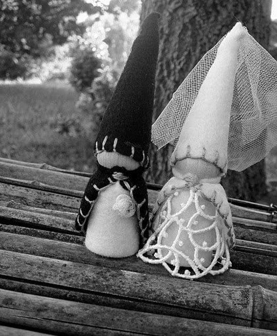 Bride and Groom Wedding Gnome Elf / Wood and Felt -  Custom Limited Edition