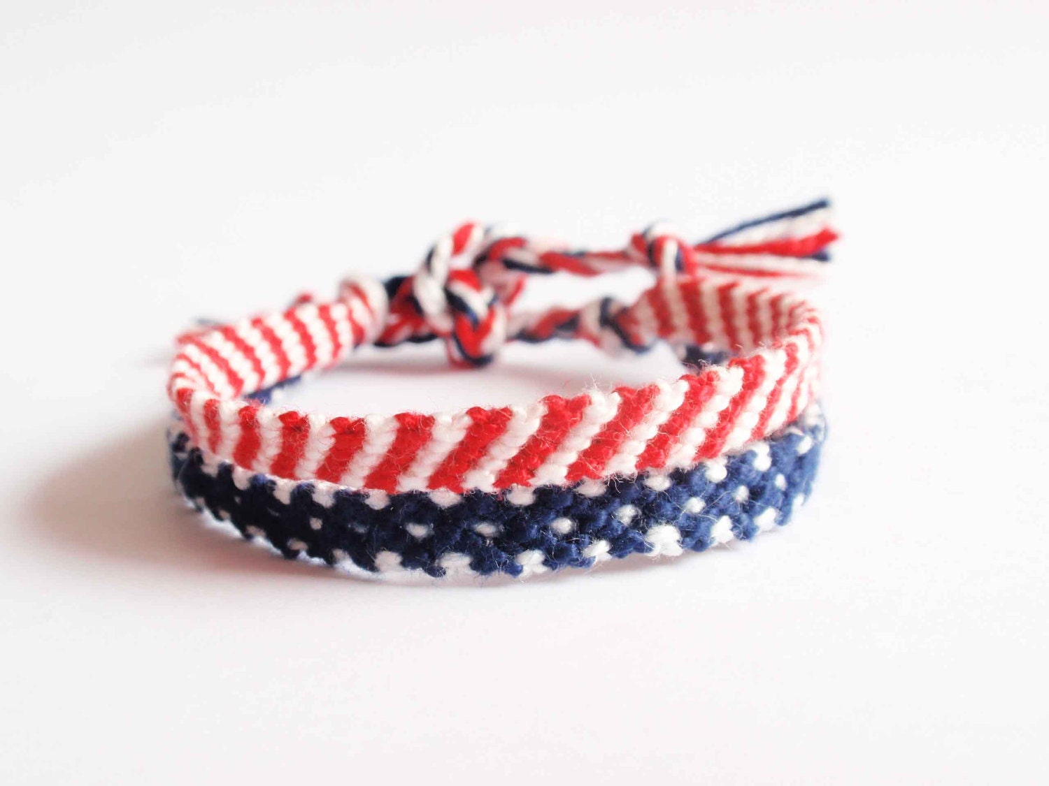 Patriotic friendship bracelet double red white blue stars and stripes US flag (Made to order)