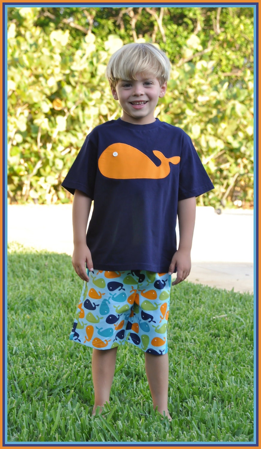 Boys Whale Shorts Shirt Outfit Sibling Summer Beach Vacation Boutique Custom Maddie Kate