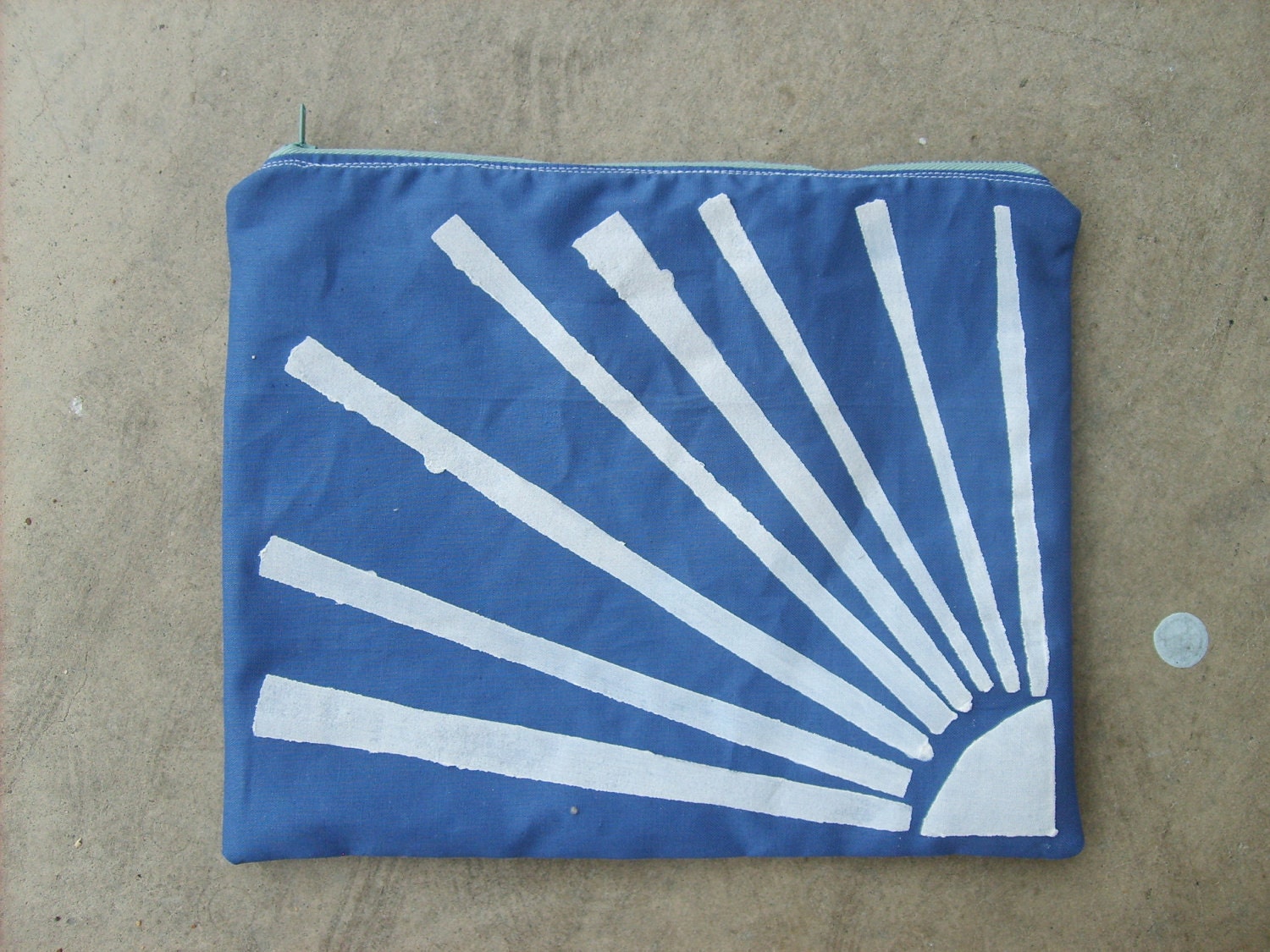 White Sunburst on Blue -- Handmade Zipper Pouch