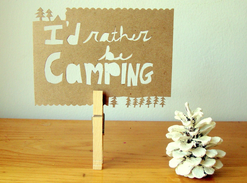 Papercut Postcard Rather be Camping in Natural Kraft