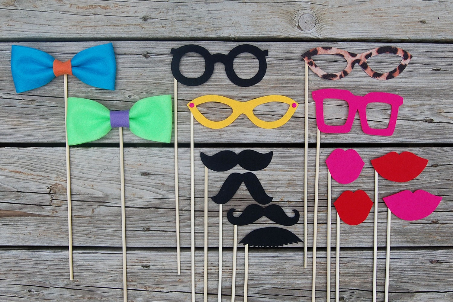Photobooth Mustache on a stick and Lips and Glasses and bowties PARTY PACK