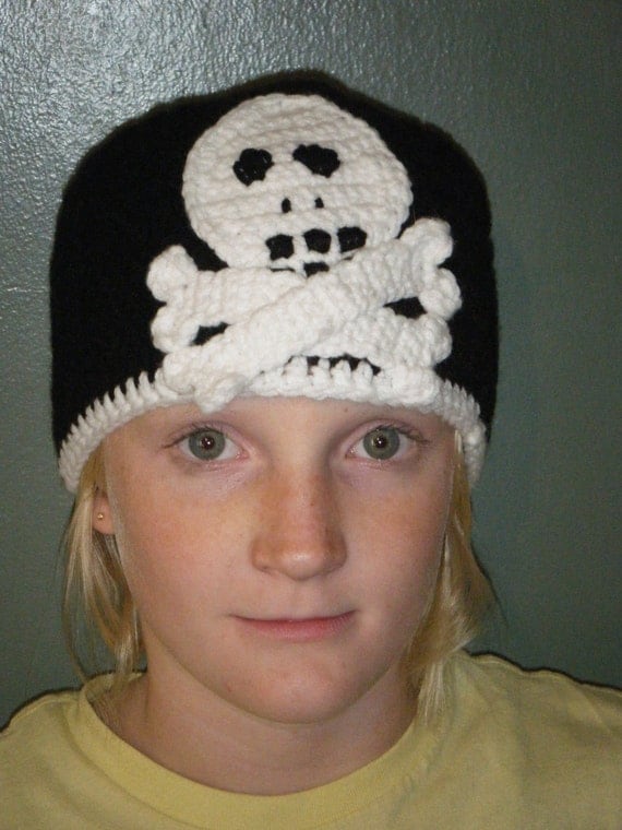 Handmade Crochet Skull and Crossbones hat - custom - any Size/color combination